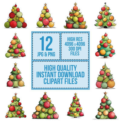 Quirky Cartoon Christmas Tree Clipart Set (DDD006372)