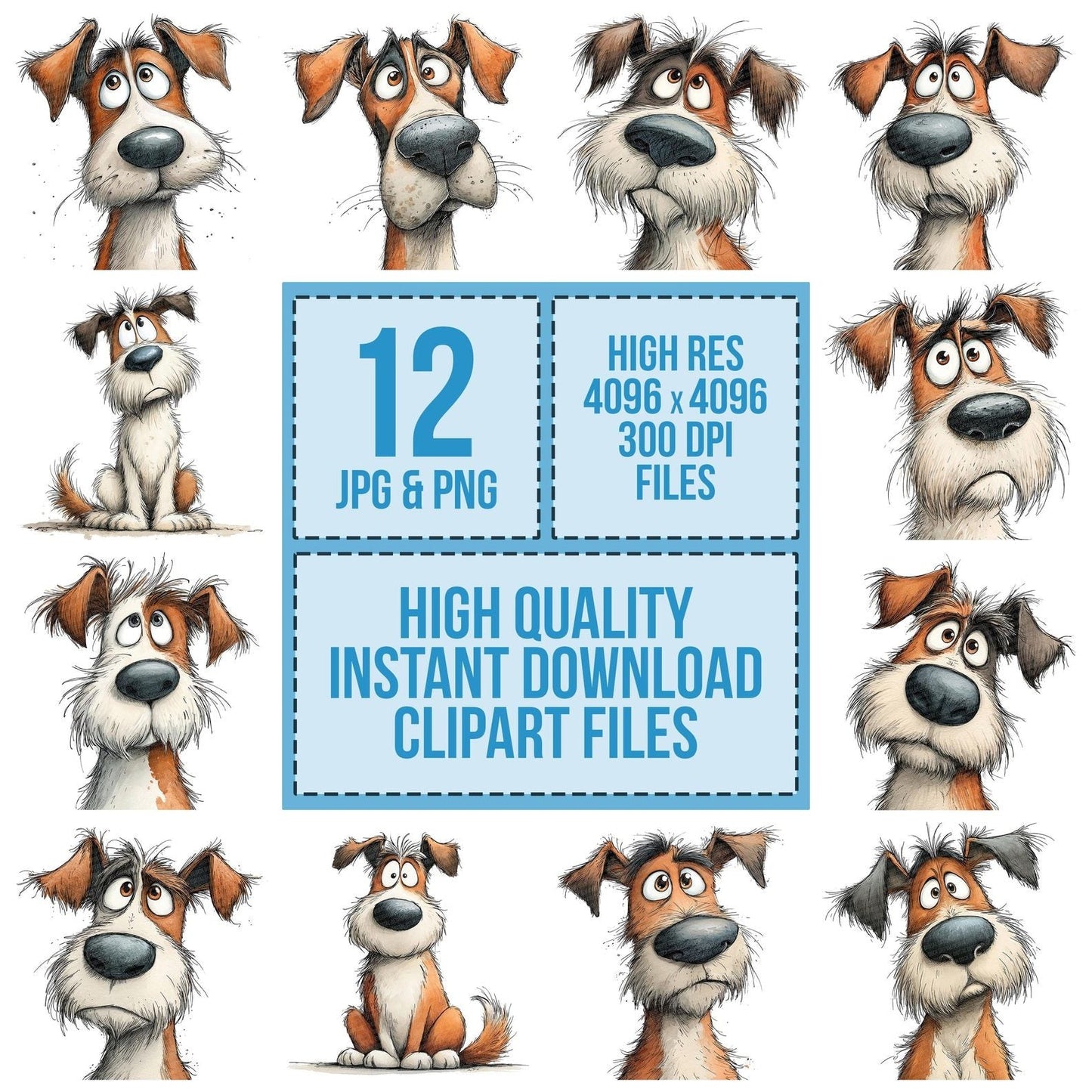 Quirky Dog Character Portrait Clipart Set (DDD006374)