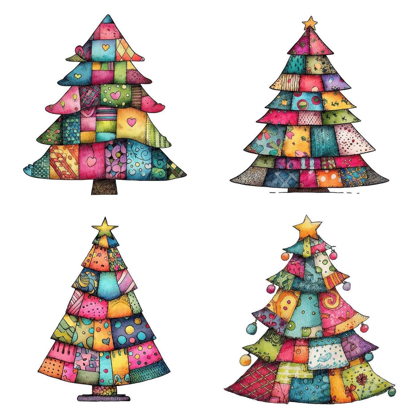Quirky Patchwork Christmas Tree Clipart Set (DDD006376)