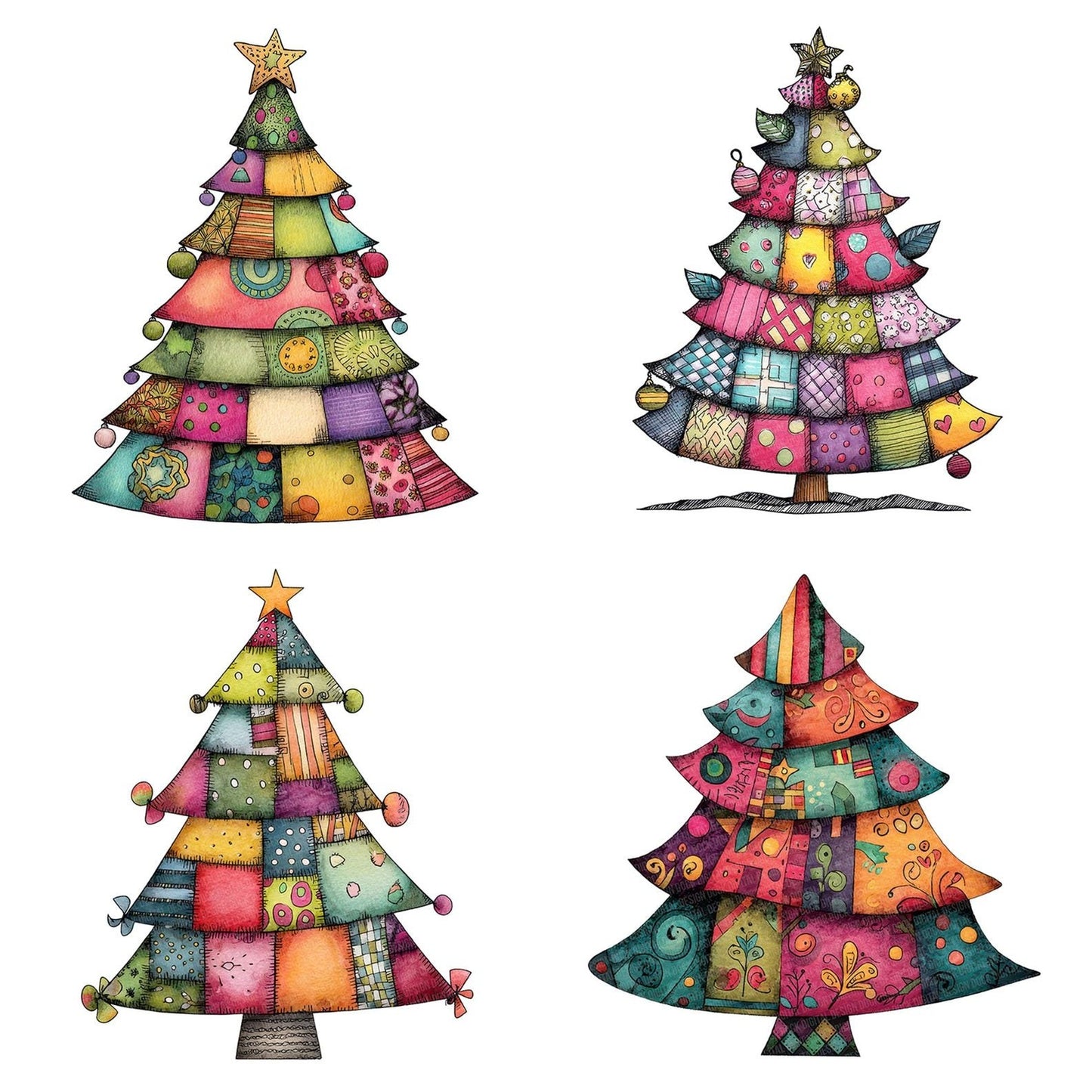Quirky Patchwork Christmas Tree Clipart Set (DDD006376)