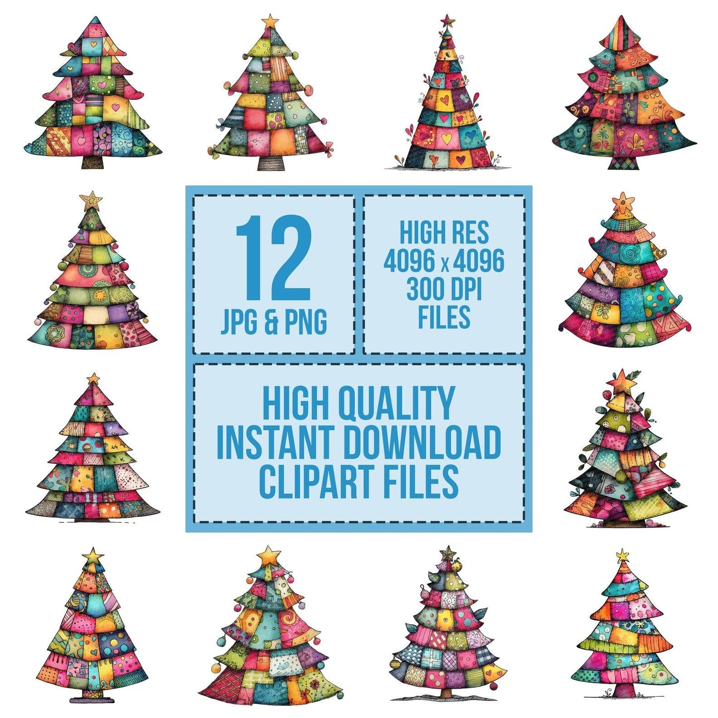 Quirky Patchwork Christmas Tree Clipart Set (DDD006376)