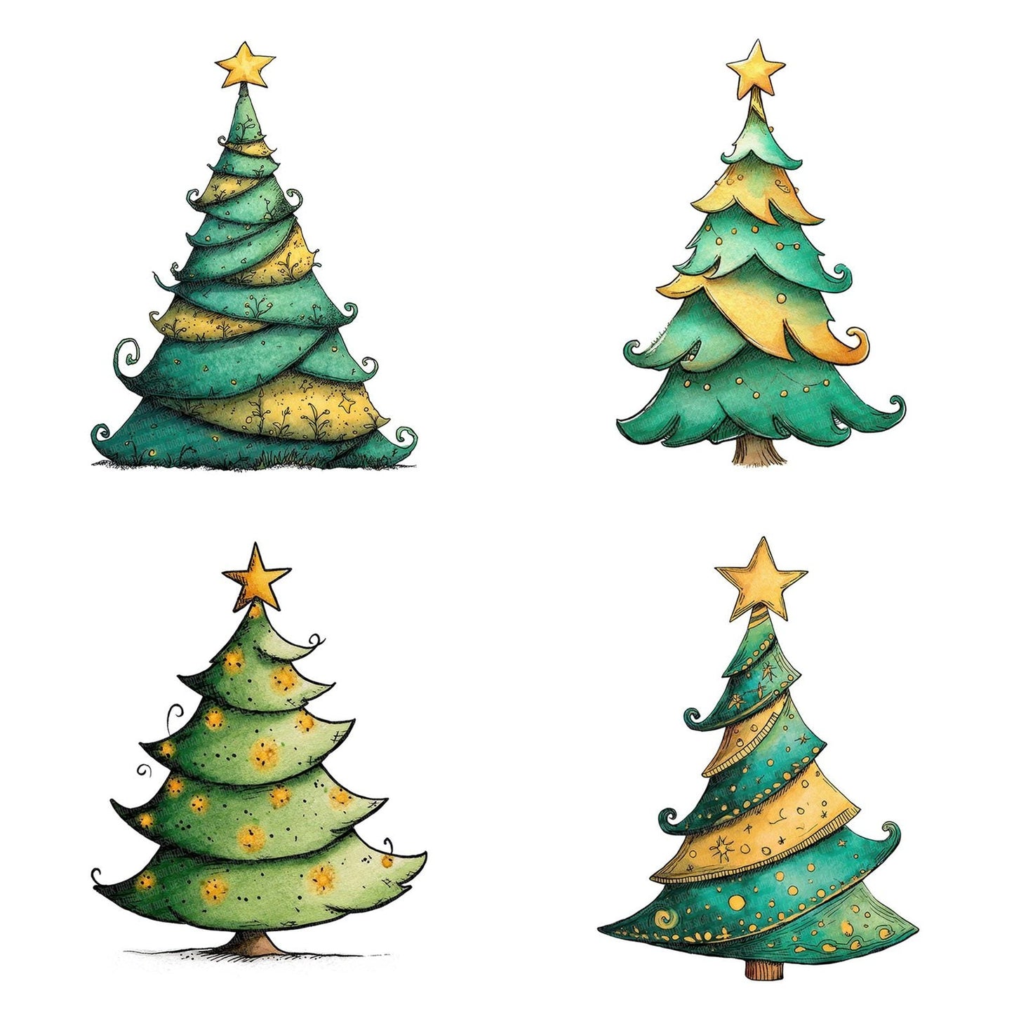 Quirky Xmas Tree Clipart Set (DDD006378)