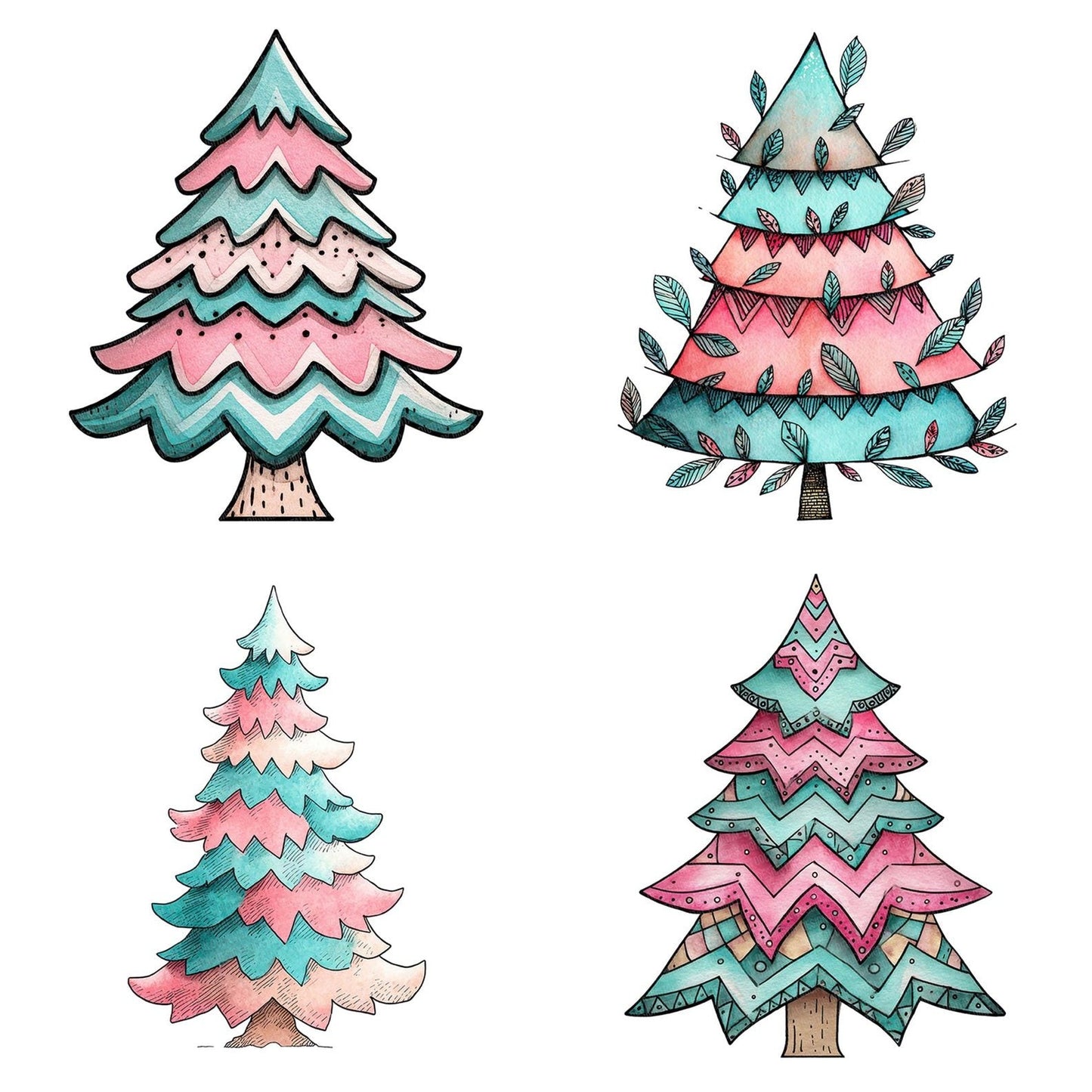 Quirky Zigzag Christmas Tree Clipart Set (DDD006379)
