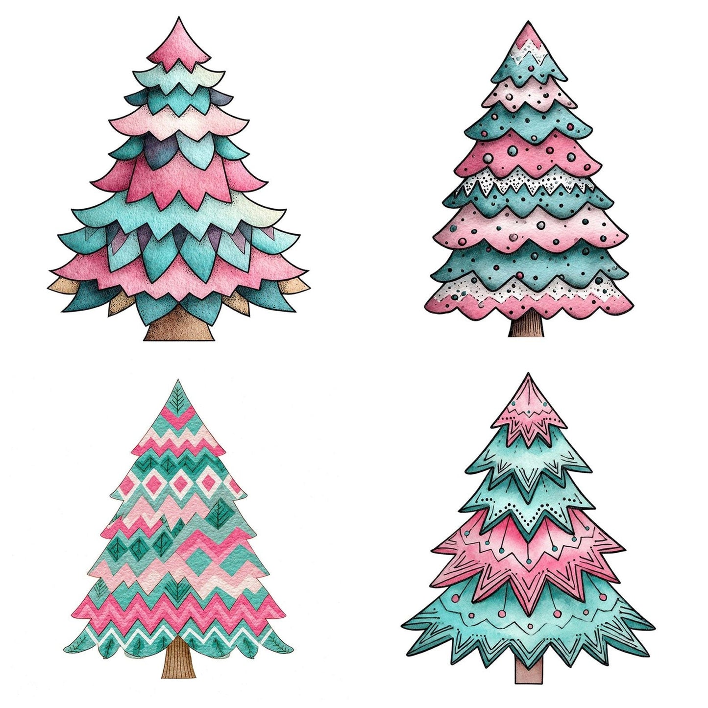 Quirky Zigzag Christmas Tree Clipart Set (DDD006379)