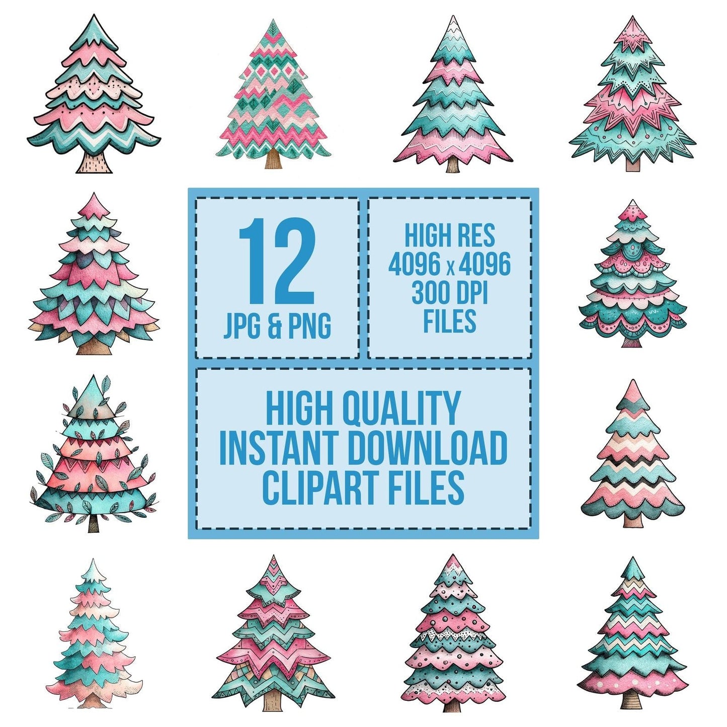 Quirky Zigzag Christmas Tree Clipart Set (DDD006379)