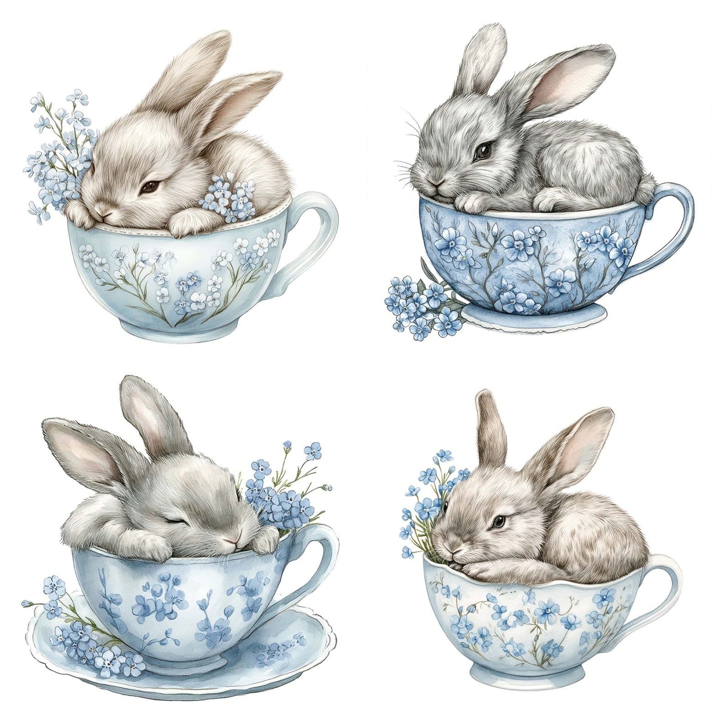 Rabbit in Blue Teacup Clipart Set (DDD006380)