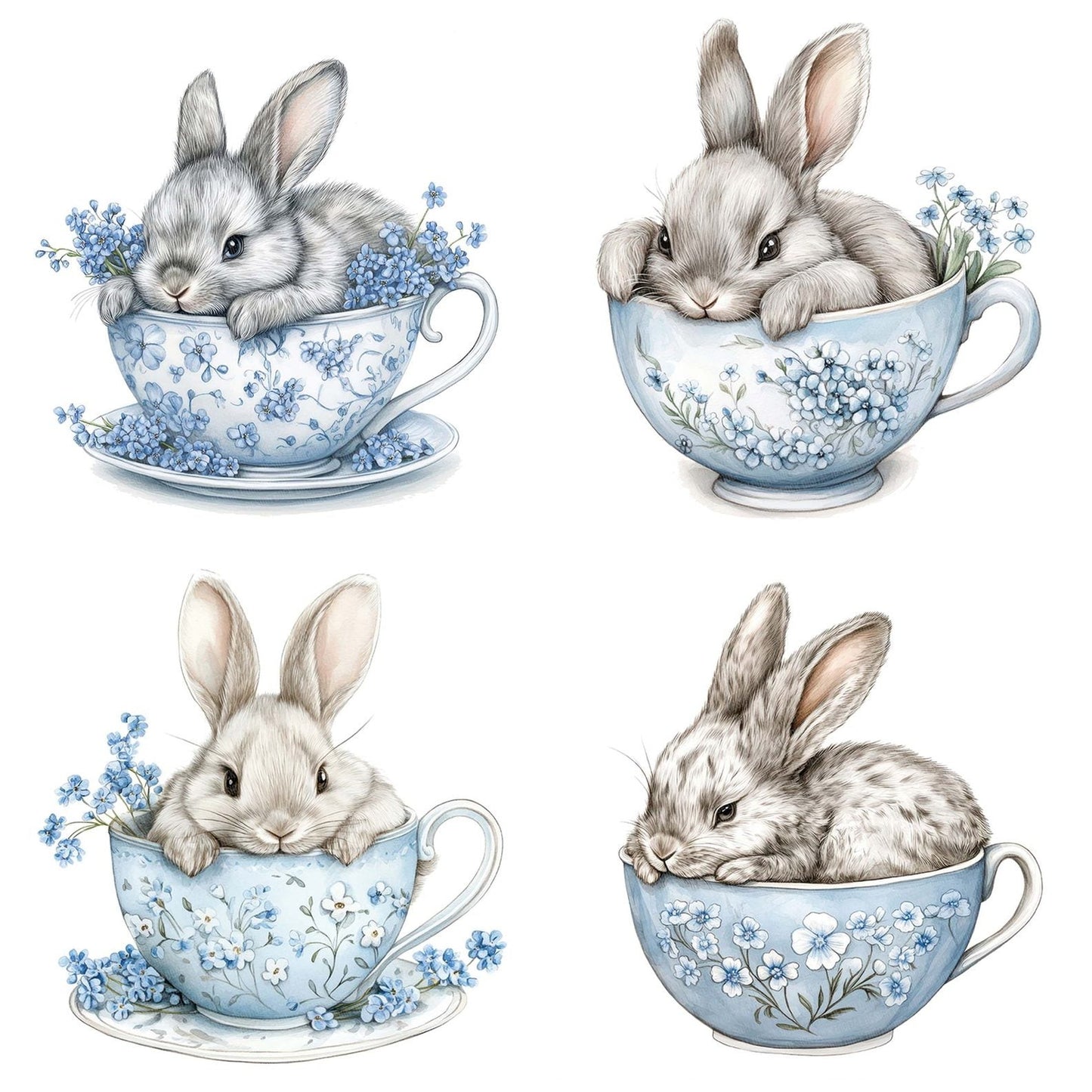 Rabbit in Blue Teacup Clipart Set (DDD006380)