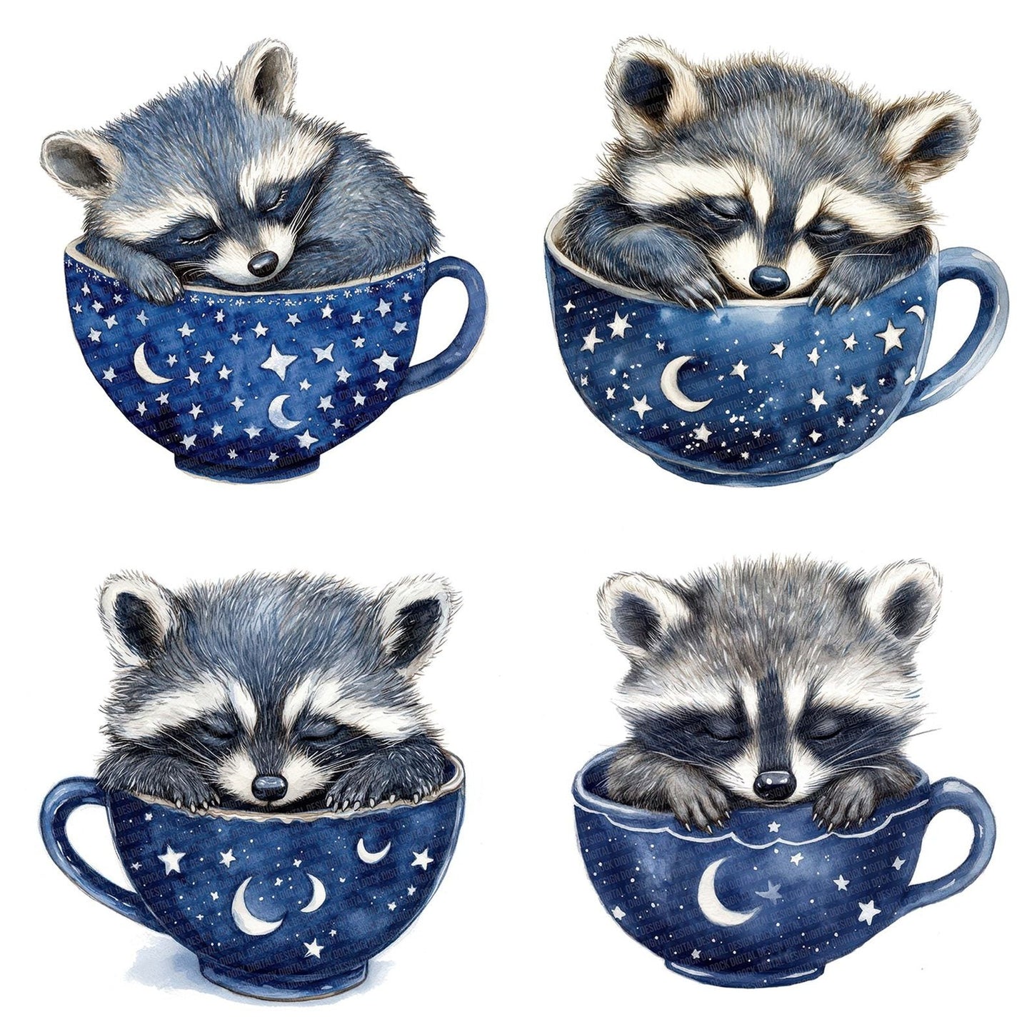 Raccoon in Starry Teacup Clipart Set (DDD006382)