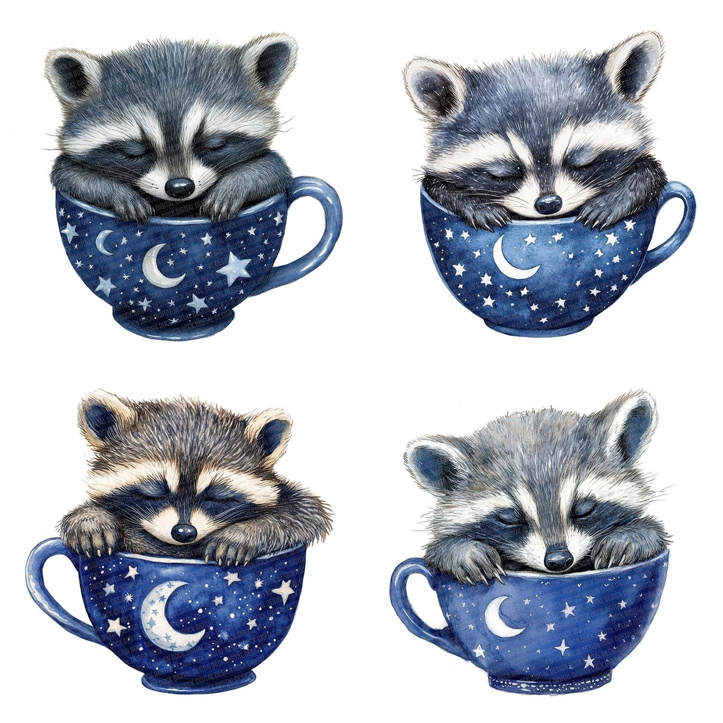 Raccoon in Starry Teacup Clipart Set (DDD006382)