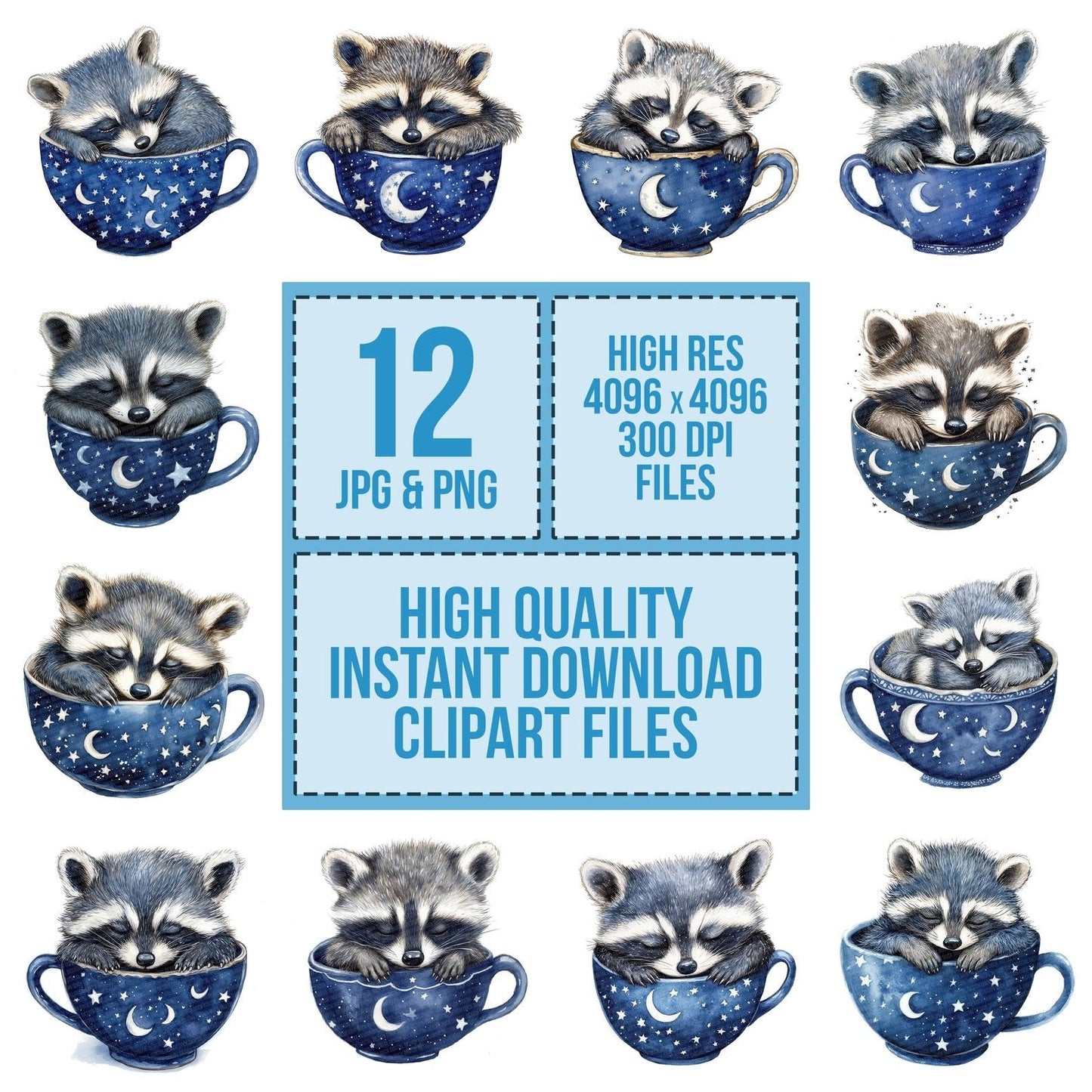 Raccoon in Starry Teacup Clipart Set (DDD006382)