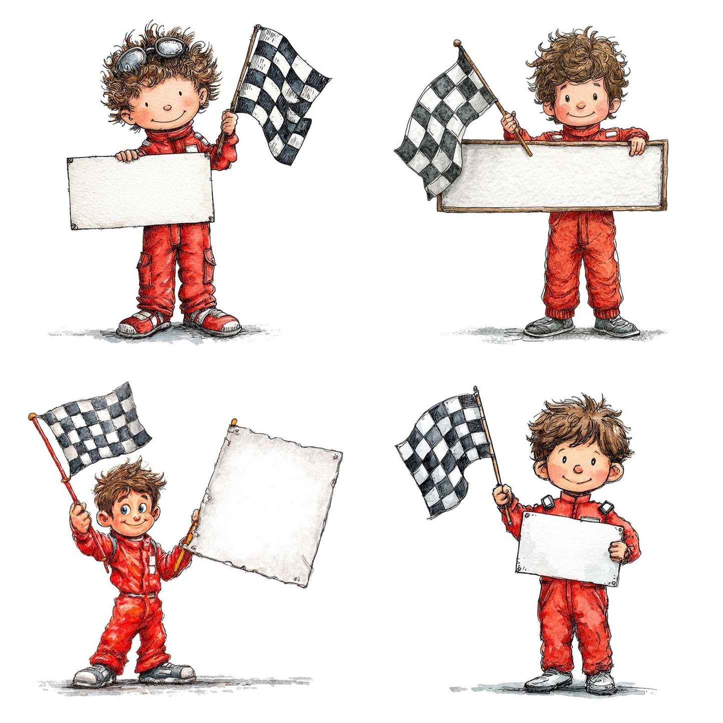 Race Car Driver Boy with Banner Clipart Set (DDD006383)