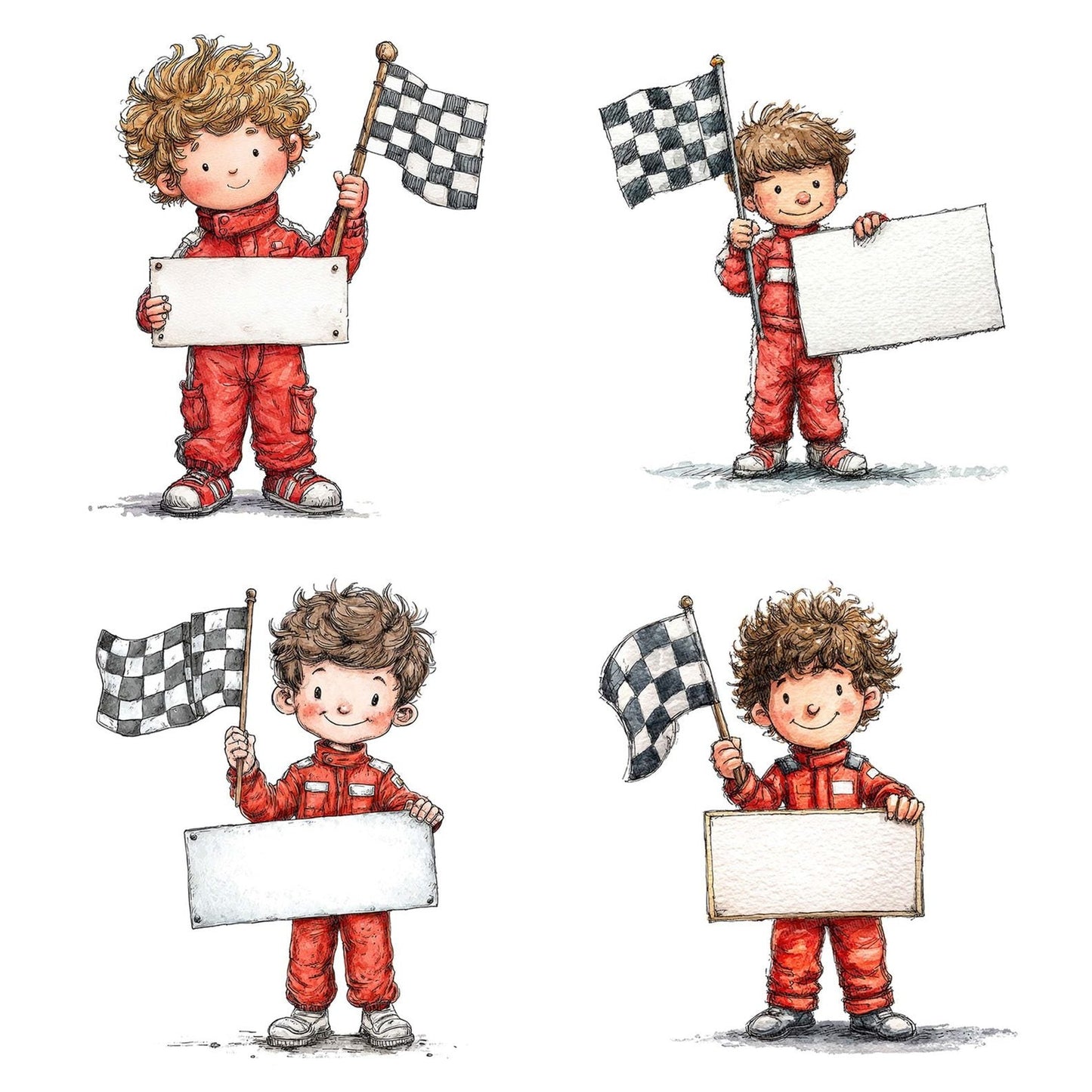 Race Car Driver Boy with Banner Clipart Set (DDD006383)