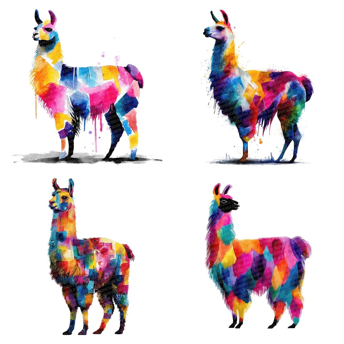 Rainbow Abstract Llama Clipart Set (DDD006386)