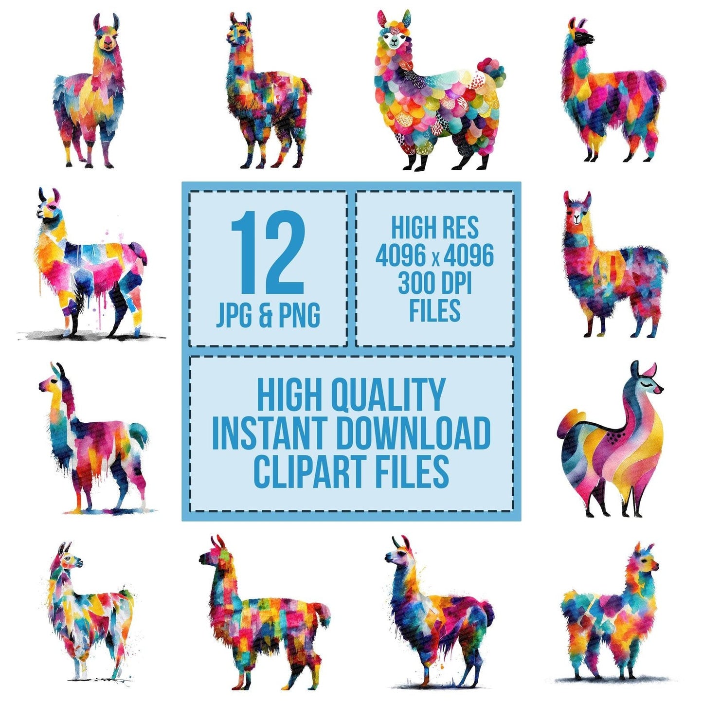 Rainbow Abstract Llama Clipart Set (DDD006386)