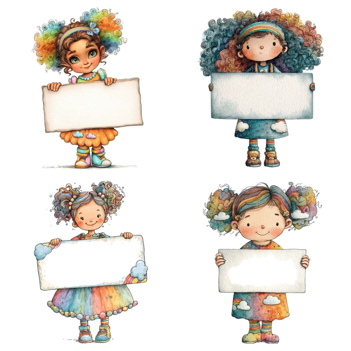 Rainbow Girl with Banner Clipart Set (DDD006387)