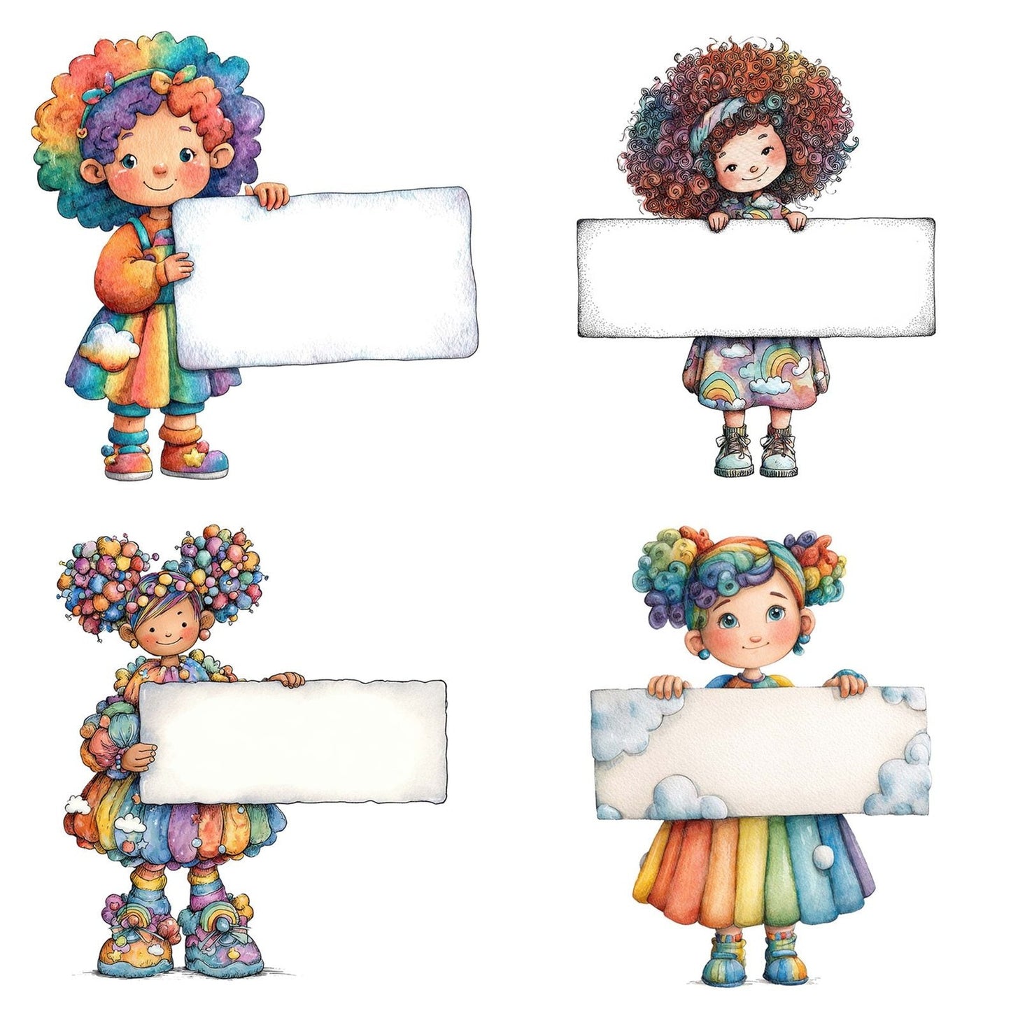 Rainbow Girl with Banner Clipart Set (DDD006387)