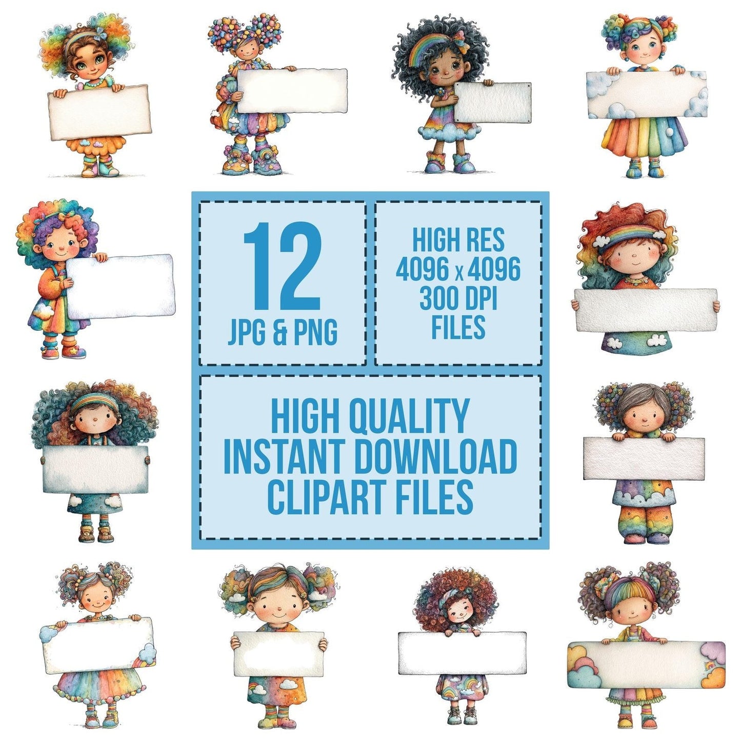Rainbow Girl with Banner Clipart Set (DDD006387)