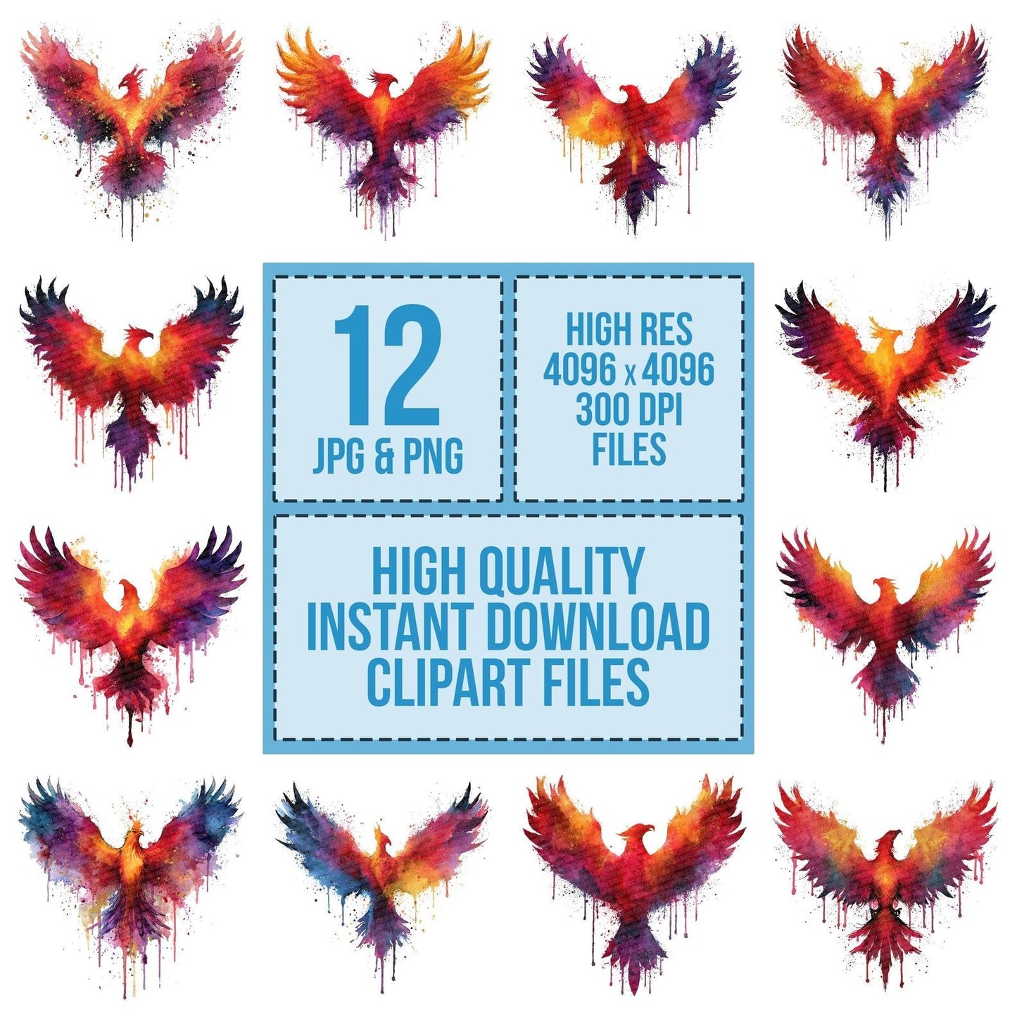 Rainbow Splash Phoenix Clipart Set (DDD006390)
