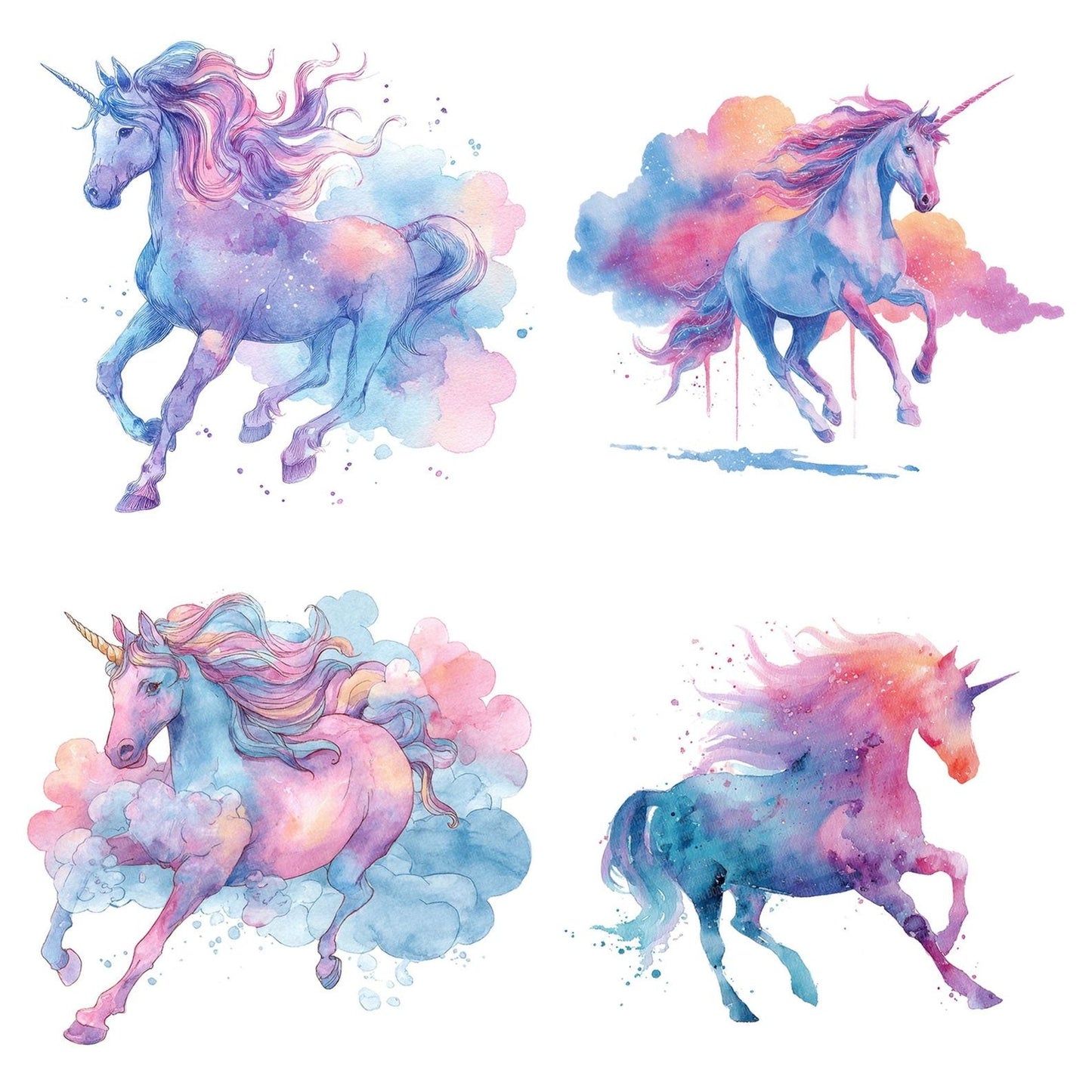 Rainbow Watercolour Unicorn Clipart Set (DDD006391)