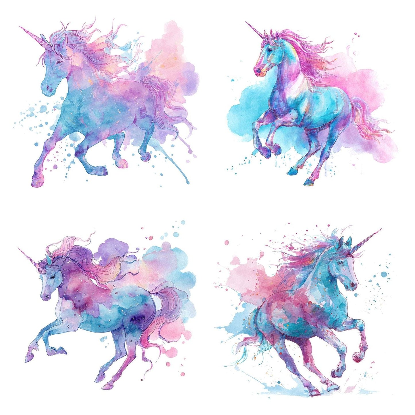 Rainbow Watercolour Unicorn Clipart Set (DDD006391)