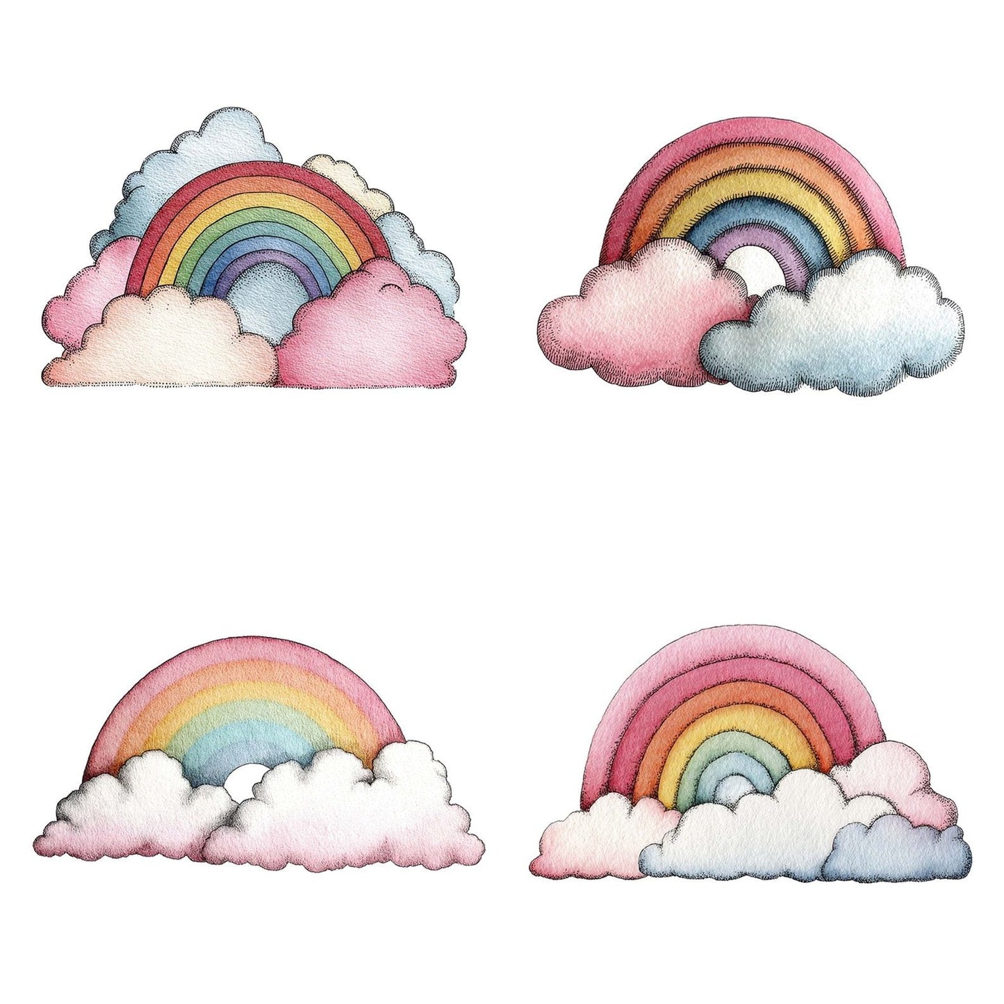 Rainbow with Clouds Watercolour Clipart Clipart Set (DDD006392)