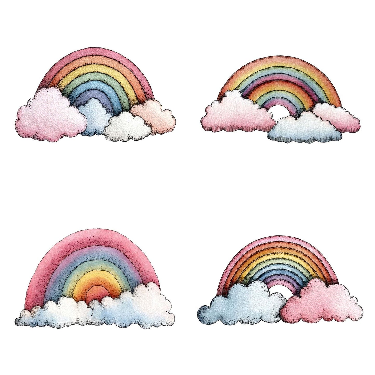 Rainbow with Clouds Watercolour Clipart Clipart Set (DDD006392)