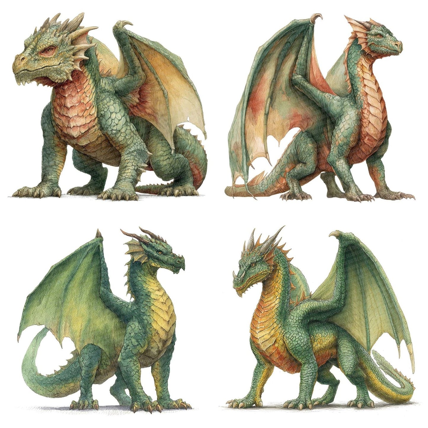 Realistic Medieval Dragon Clipart Set (DDD006397)