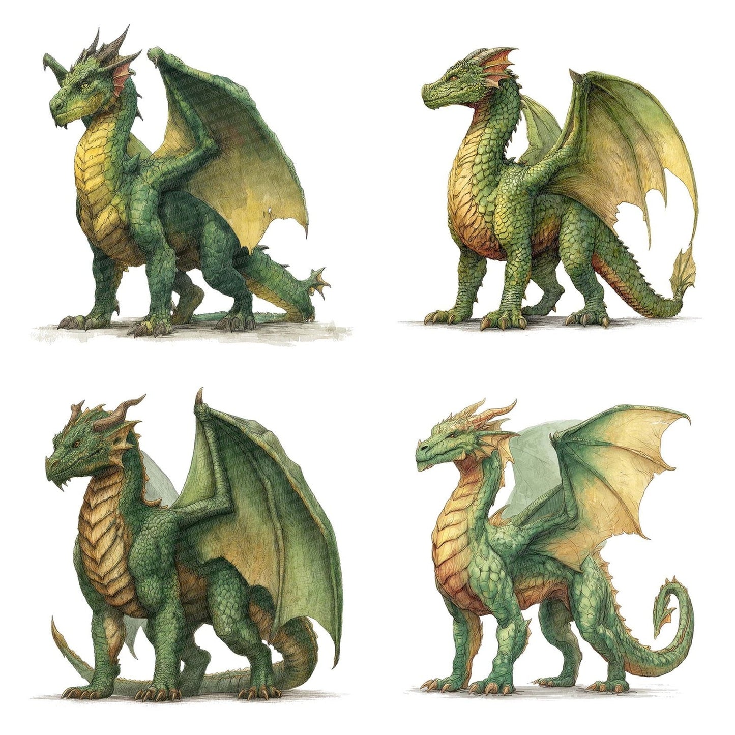 Realistic Medieval Dragon Clipart Set (DDD006397)