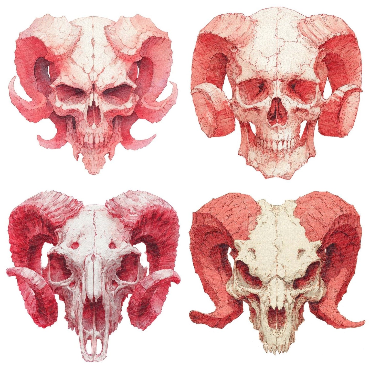 Red Demonic Skull Clipart Set (DDD006404)