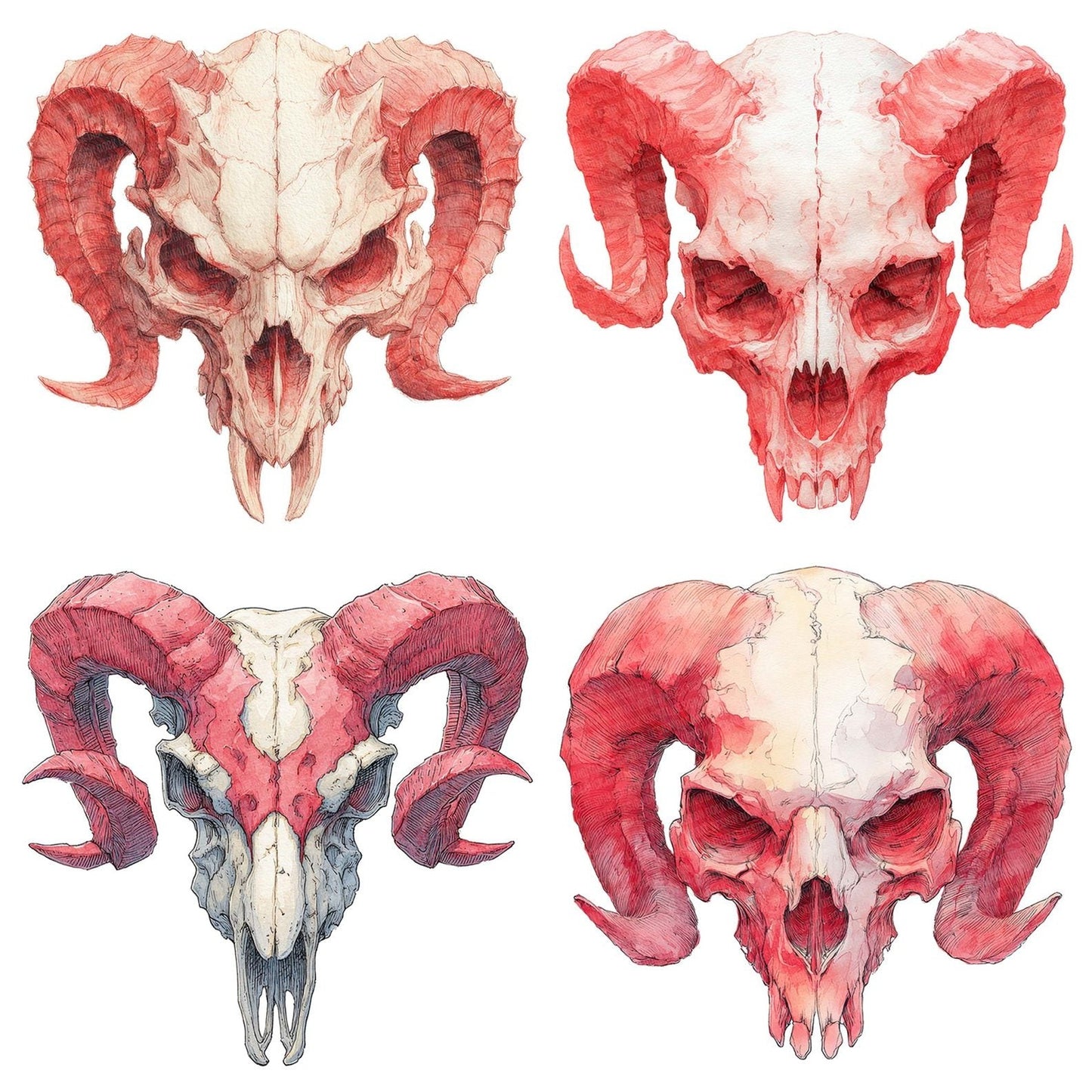 Red Demonic Skull Clipart Set (DDD006404)