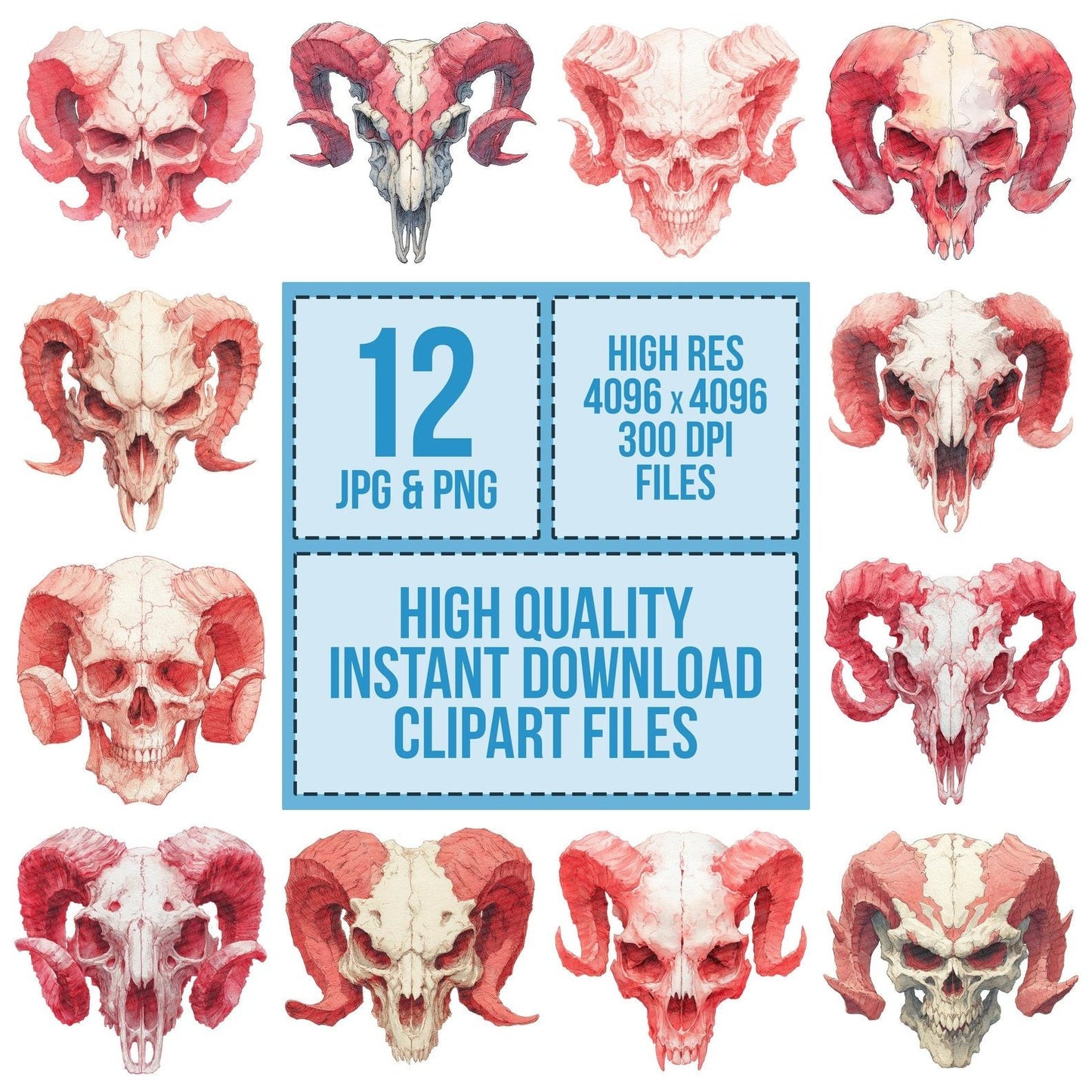 Red Demonic Skull Clipart Set (DDD006404)