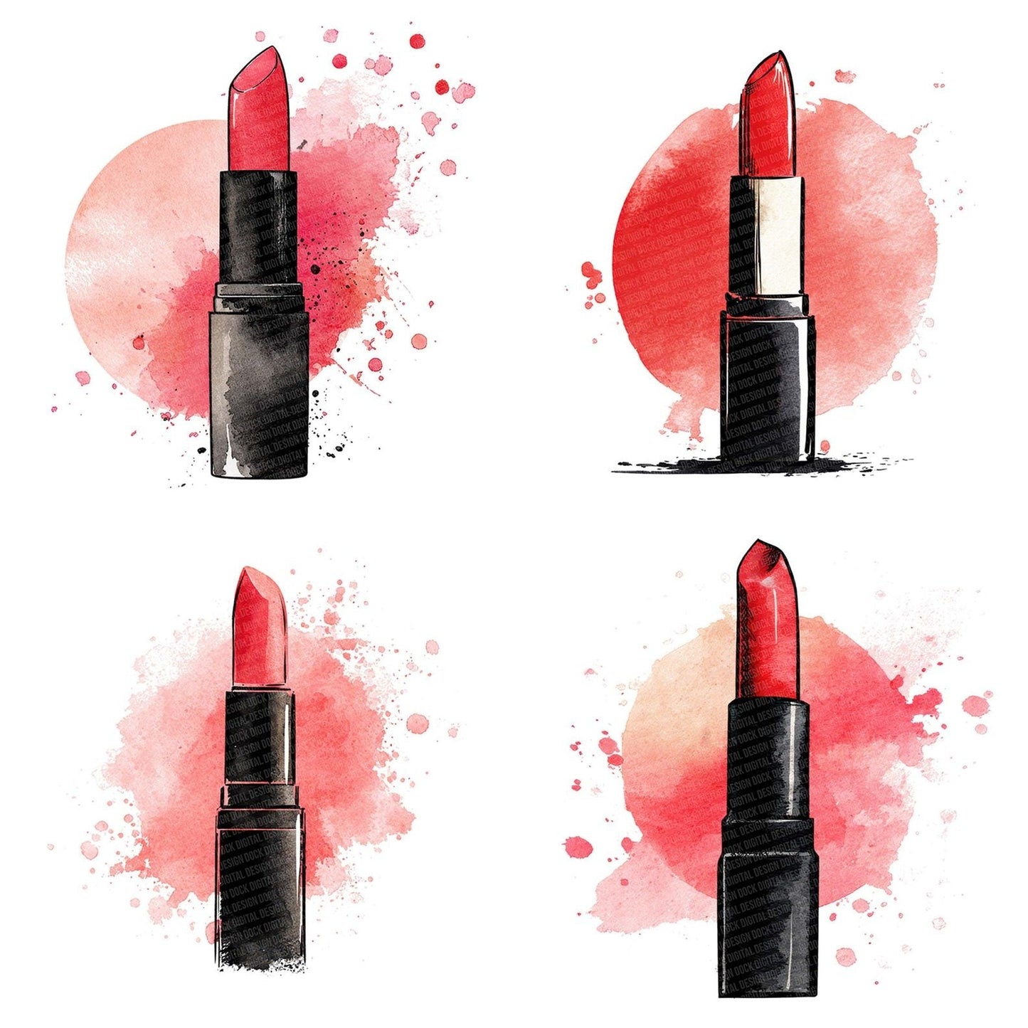 Red Lipstick Watercolour Clipart Set (DDD006405)