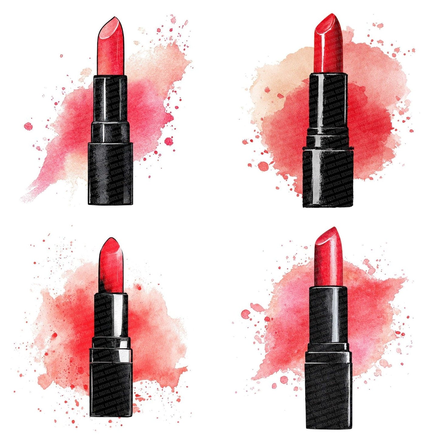 Red Lipstick Watercolour Clipart Set (DDD006405)