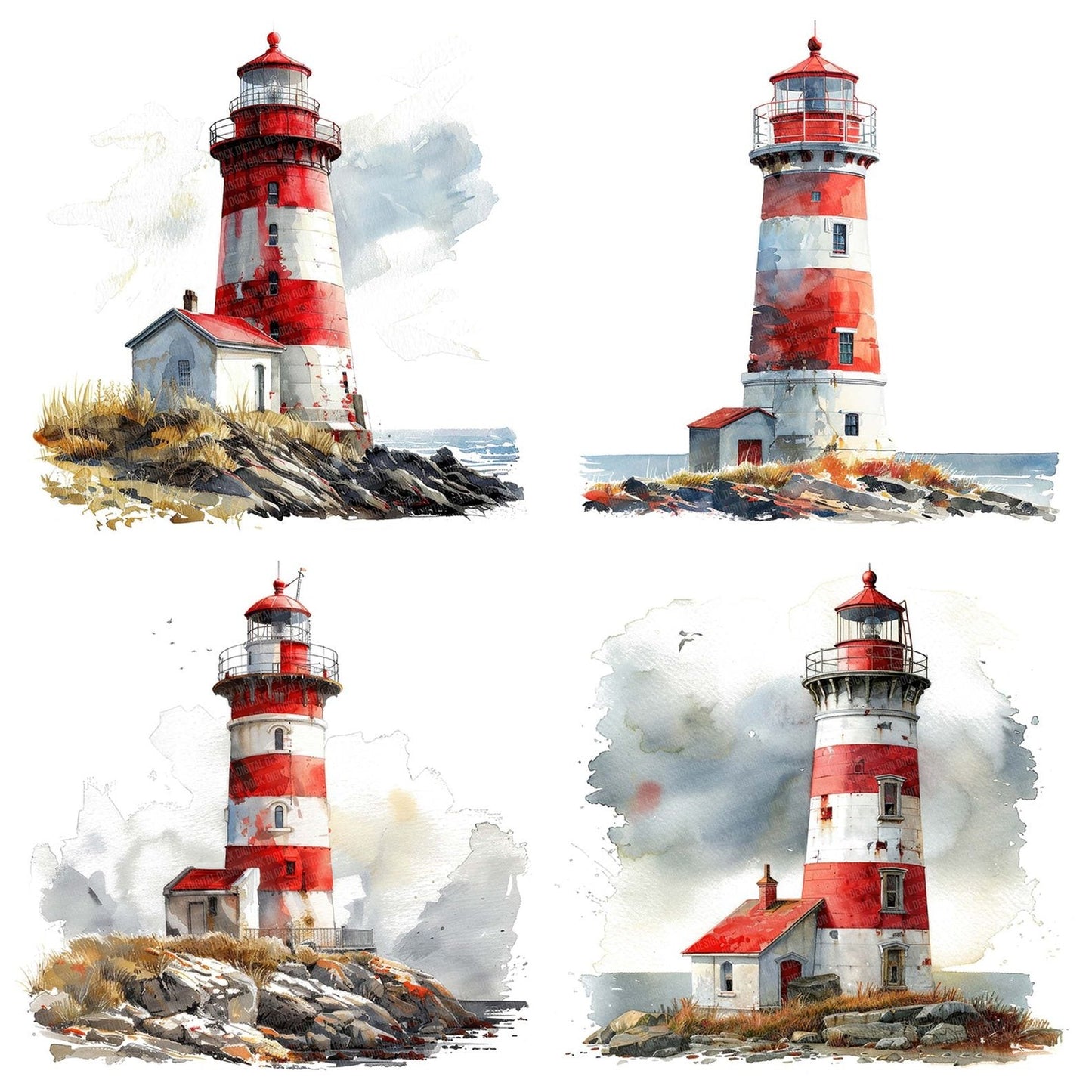 Red and White Lighthouse Clipart Set (DDD006402)