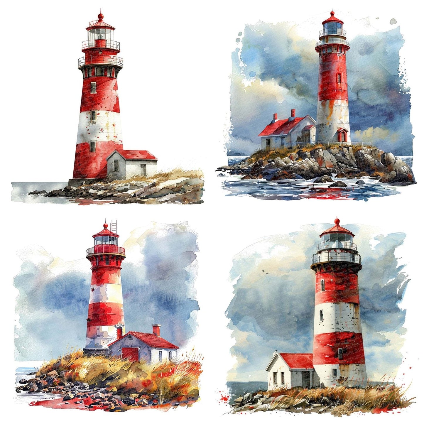 Red and White Lighthouse Clipart Set (DDD006402)