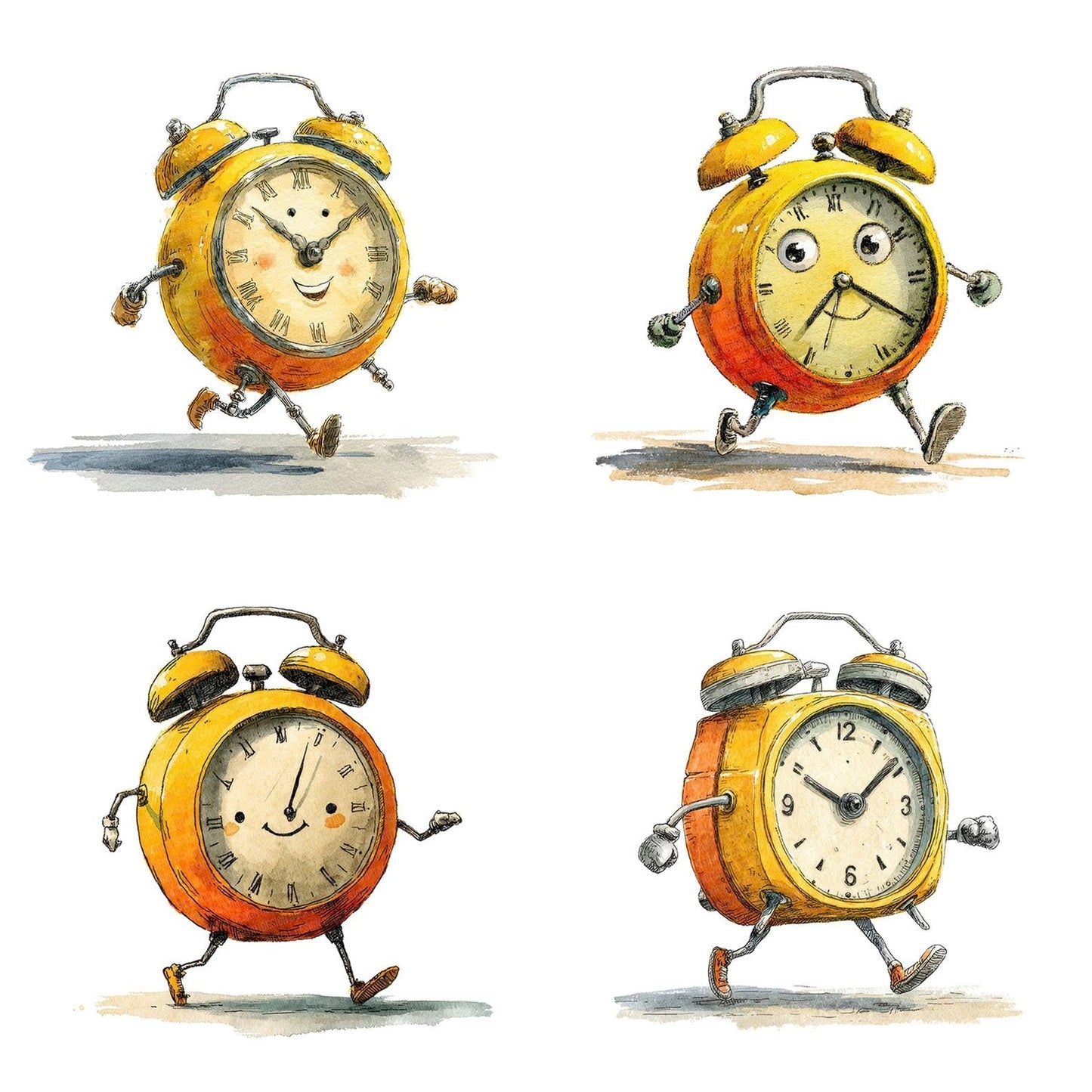 Retro Alarm Clock Character Clipart Set (DDD006408)