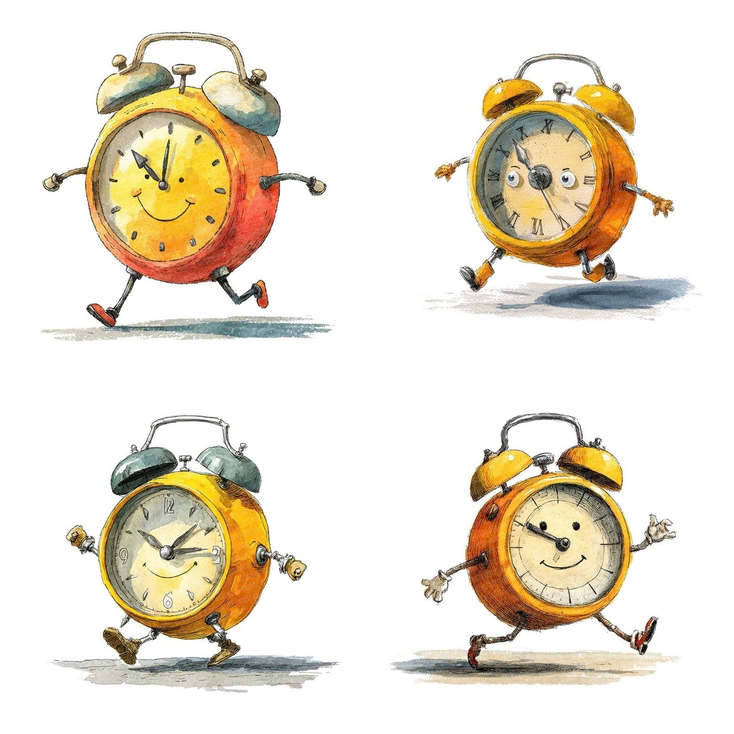 Retro Alarm Clock Character Clipart Set (DDD006408)