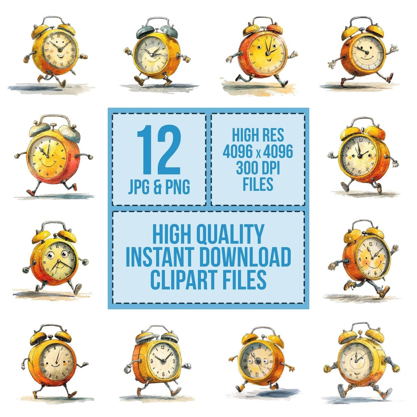 Retro Alarm Clock Character Clipart Set (DDD006408)