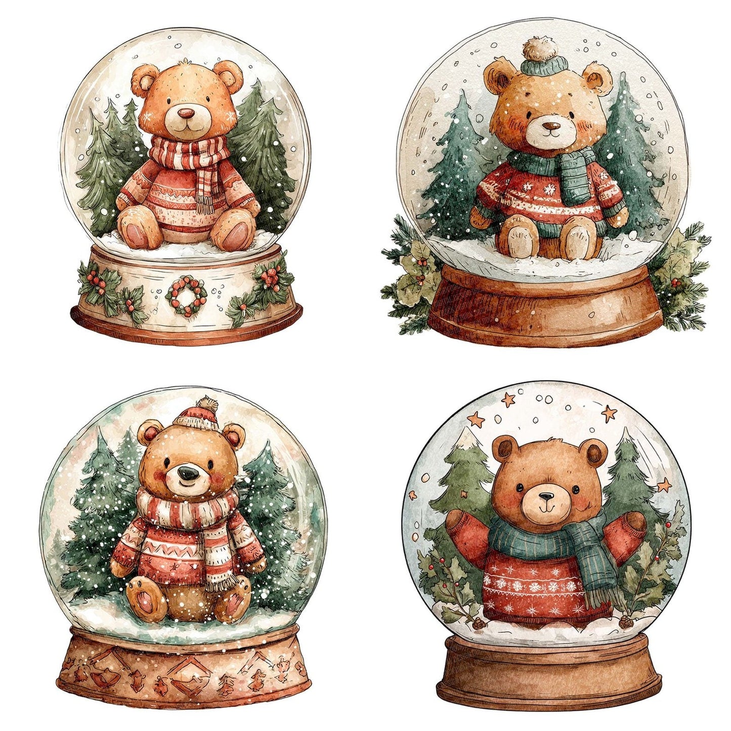 Retro Bear Snow Globe Clipart Set (DDD006409)