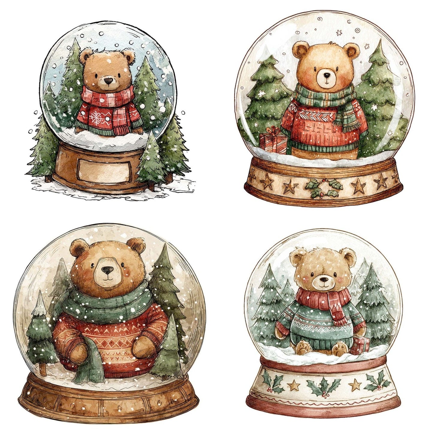Retro Bear Snow Globe Clipart Set (DDD006409)