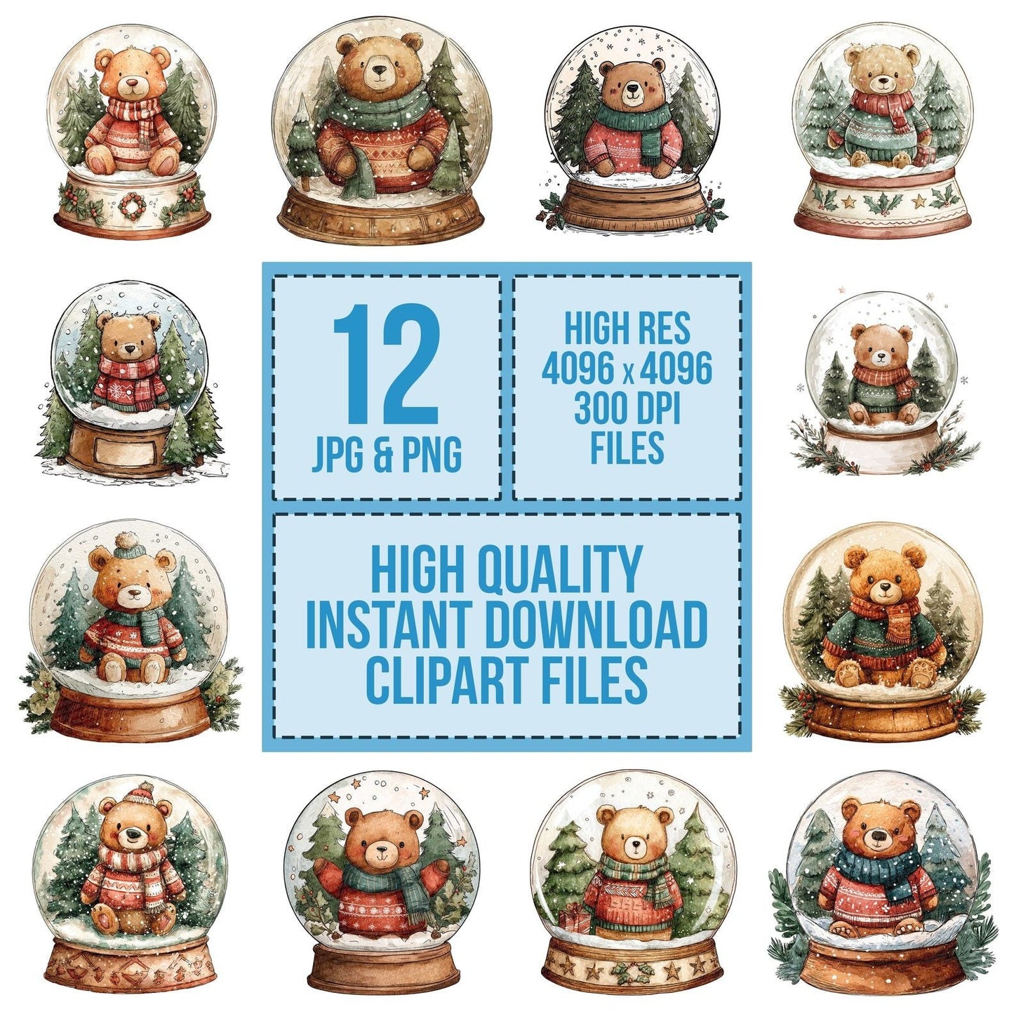 Retro Bear Snow Globe Clipart Set (DDD006409)