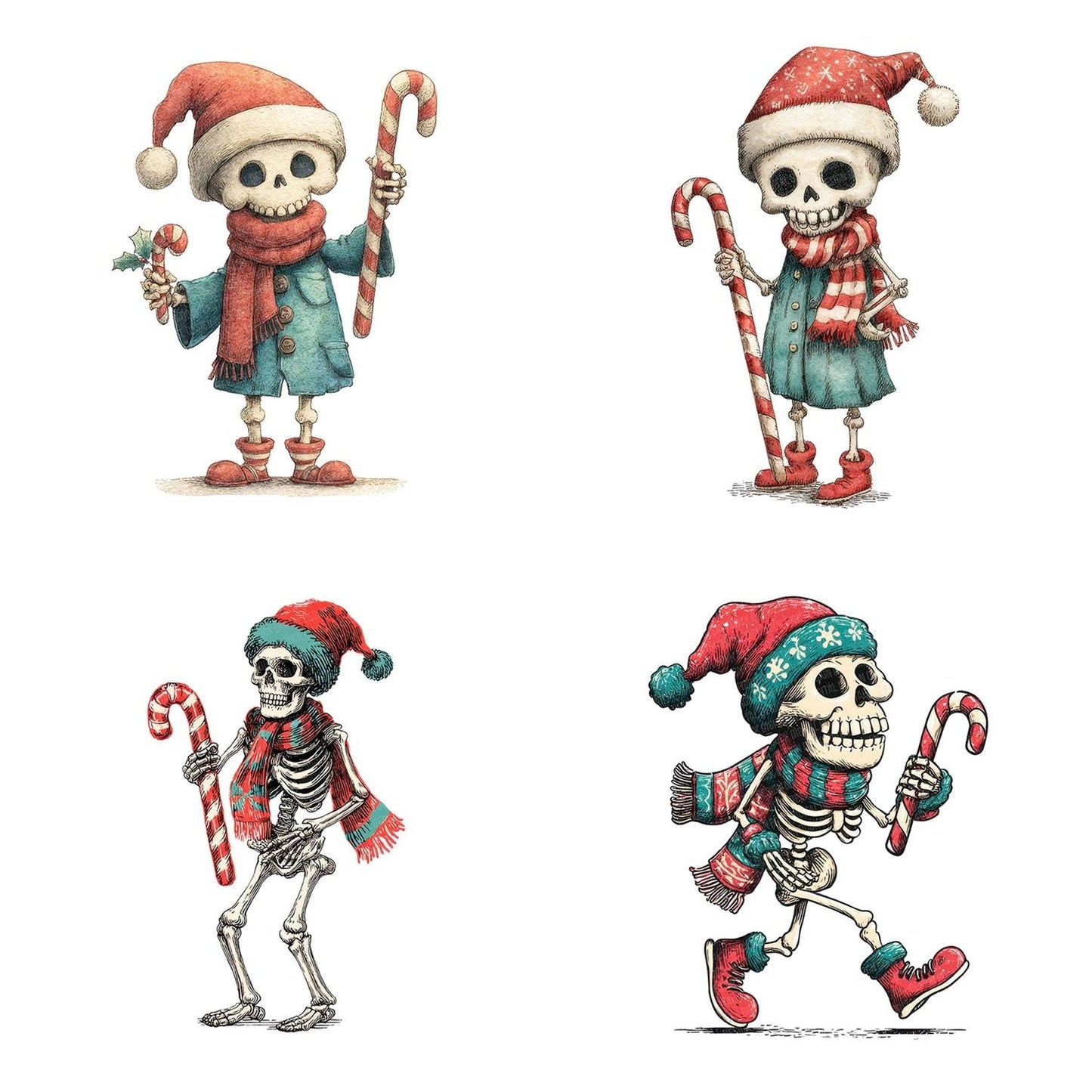 Retro Christmas Skeleton Clipart Set (DDD006411)