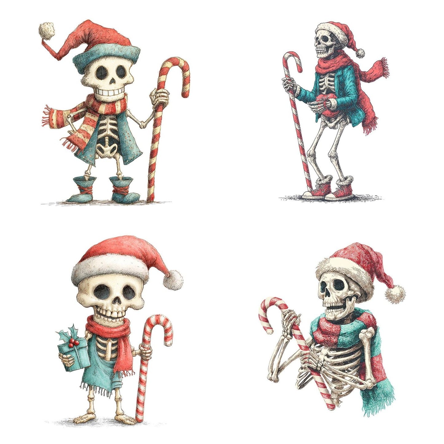 Retro Christmas Skeleton Clipart Set (DDD006411)