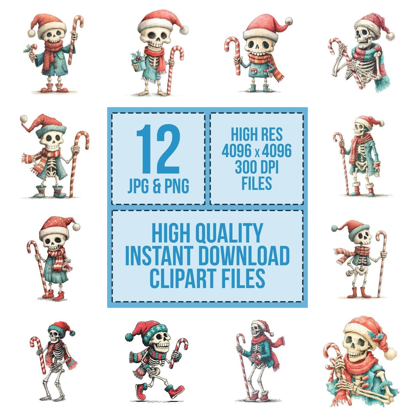 Retro Christmas Skeleton Clipart Set (DDD006411)