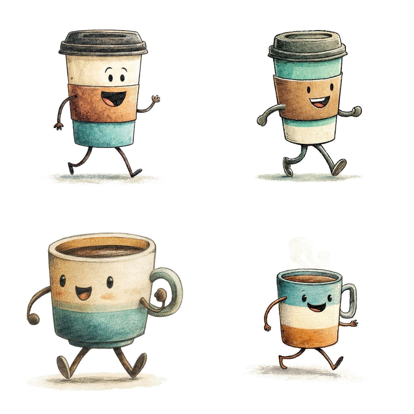 Retro Coffee Cup Character Clipart Set (DDD006412)