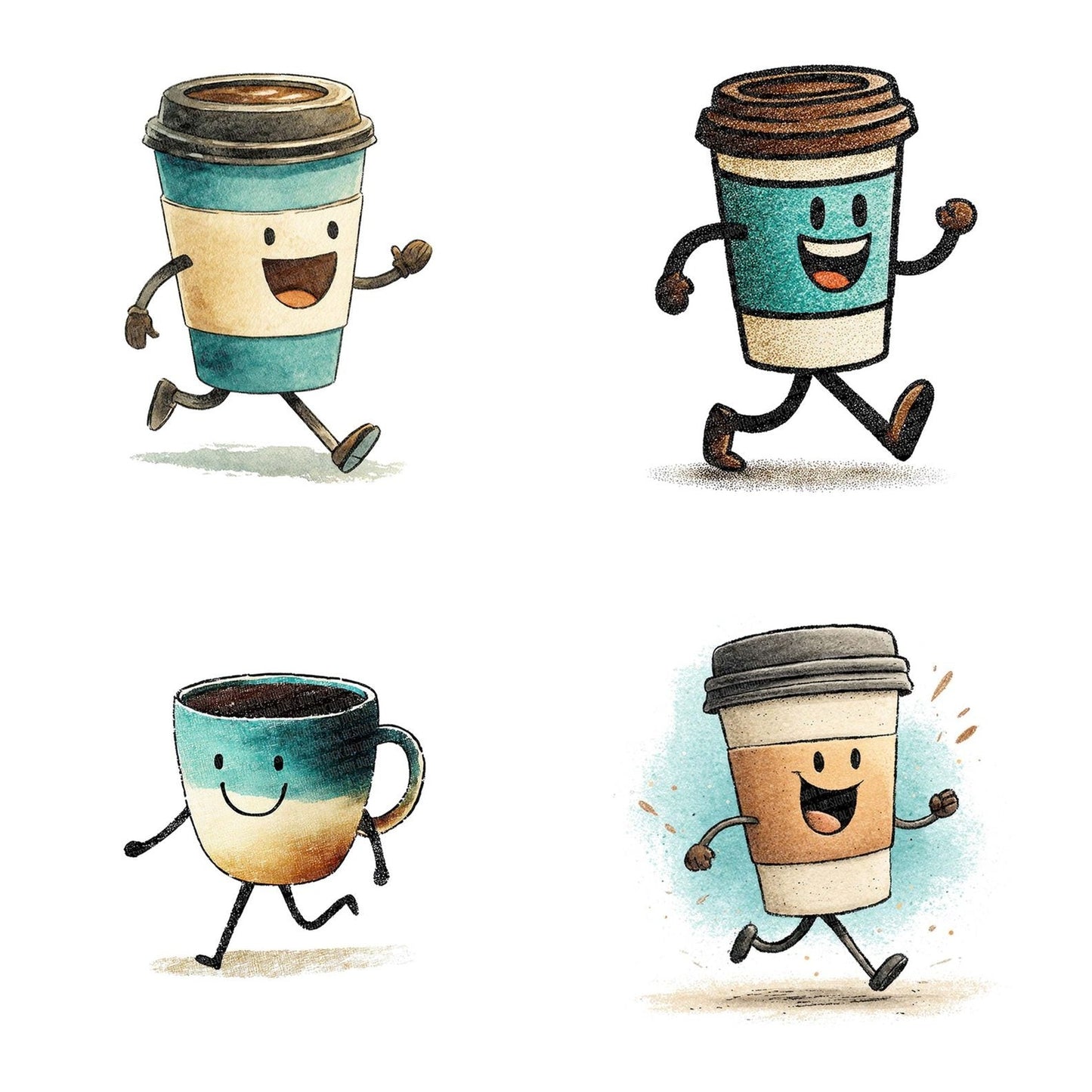 Retro Coffee Cup Character Clipart Set (DDD006412)