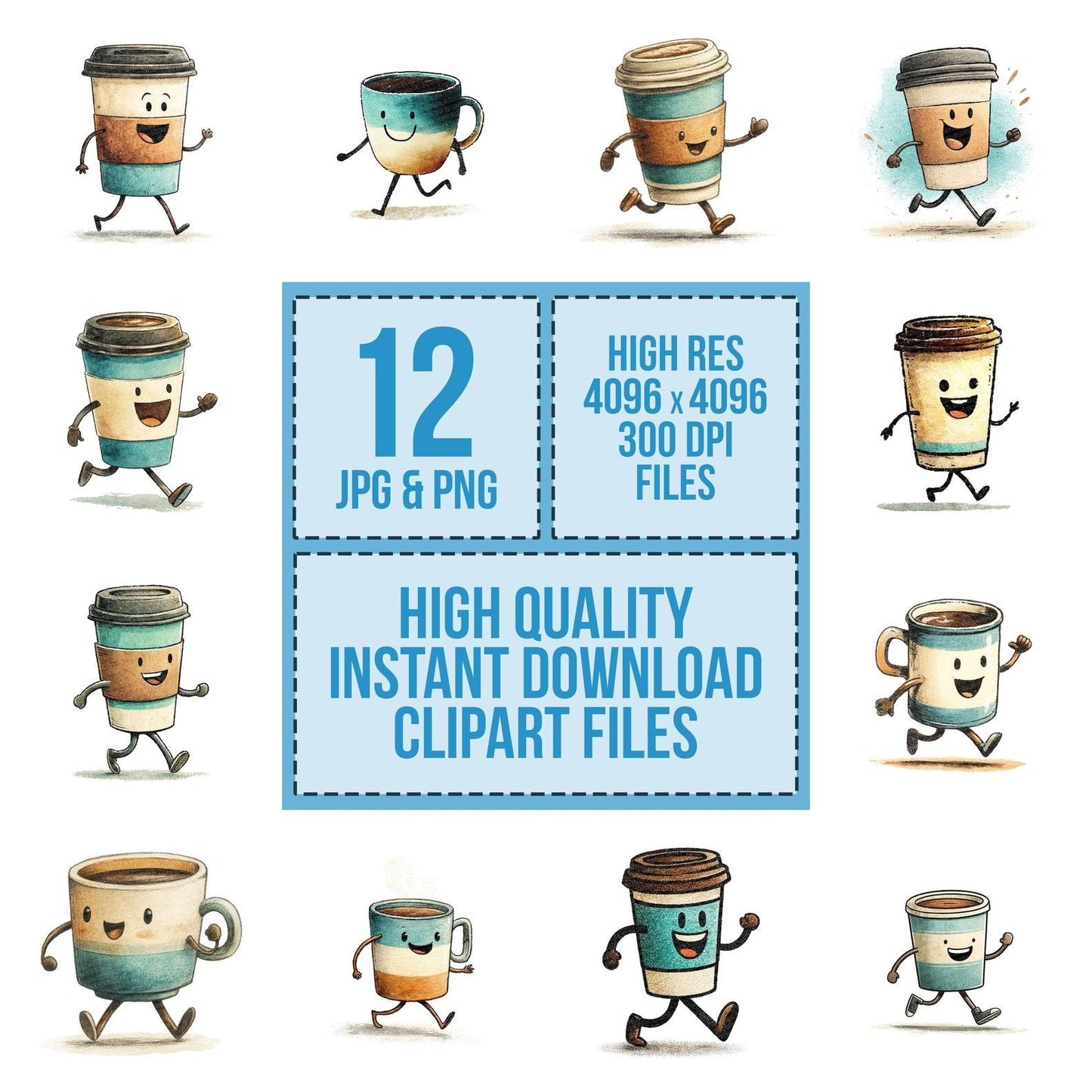 Retro Coffee Cup Character Clipart Set (DDD006412)