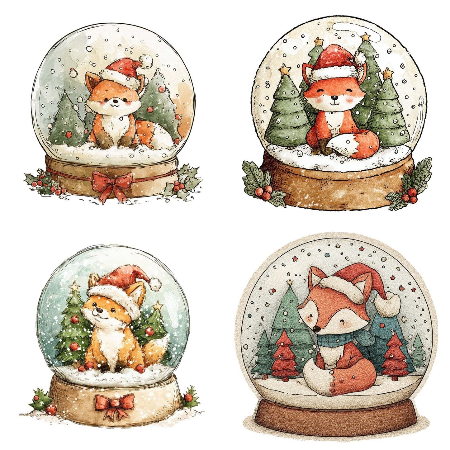 Retro Fox Snow Globe Clipart Set (DDD006413)