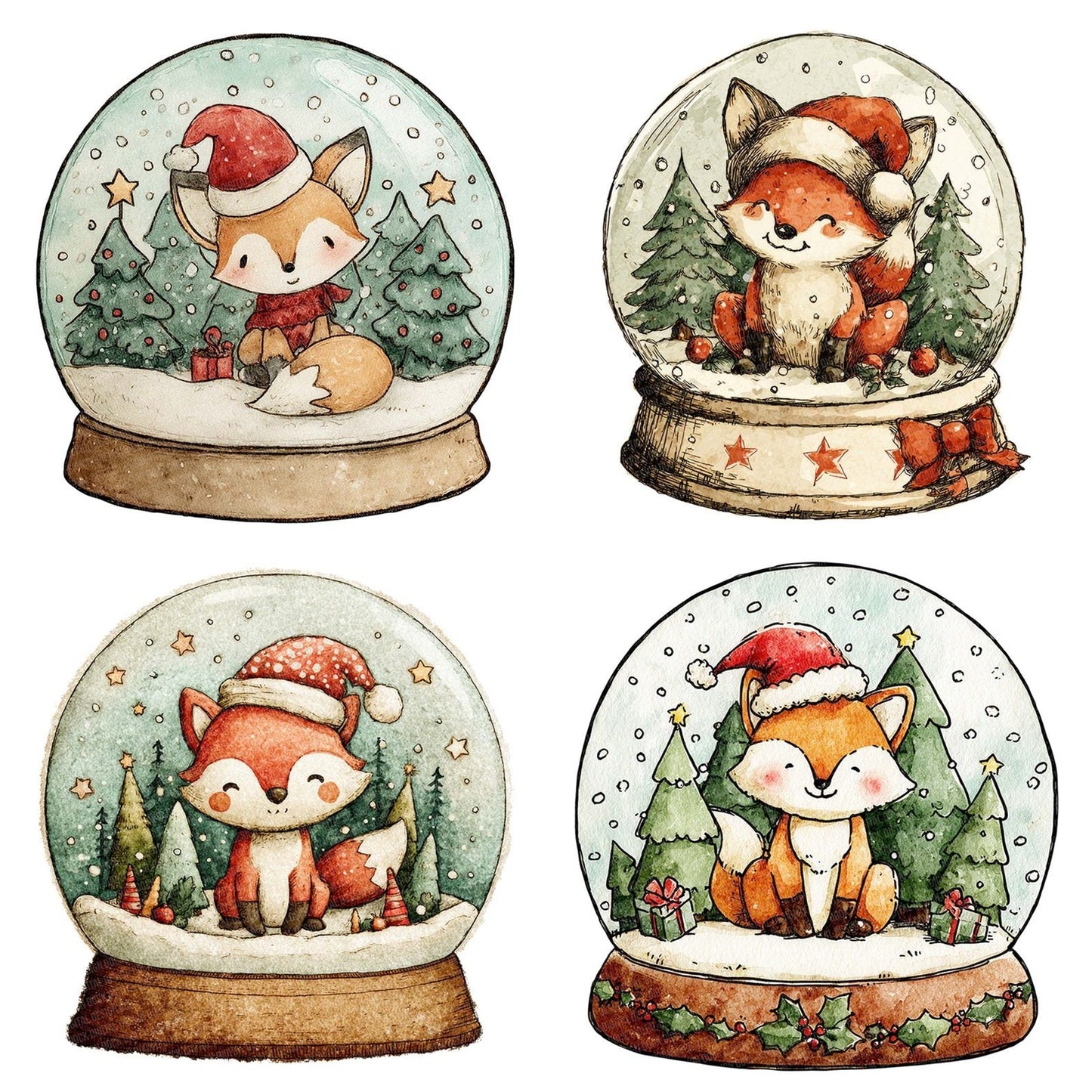 Retro Fox Snow Globe Clipart Set (DDD006413)
