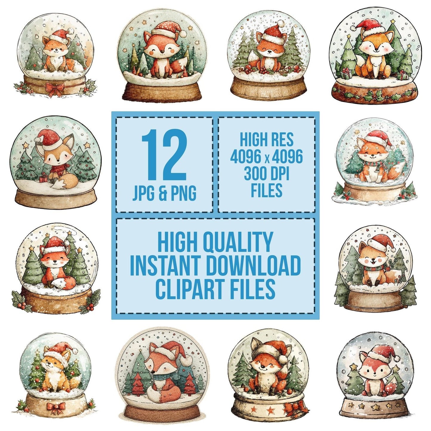 Retro Fox Snow Globe Clipart Set (DDD006413)